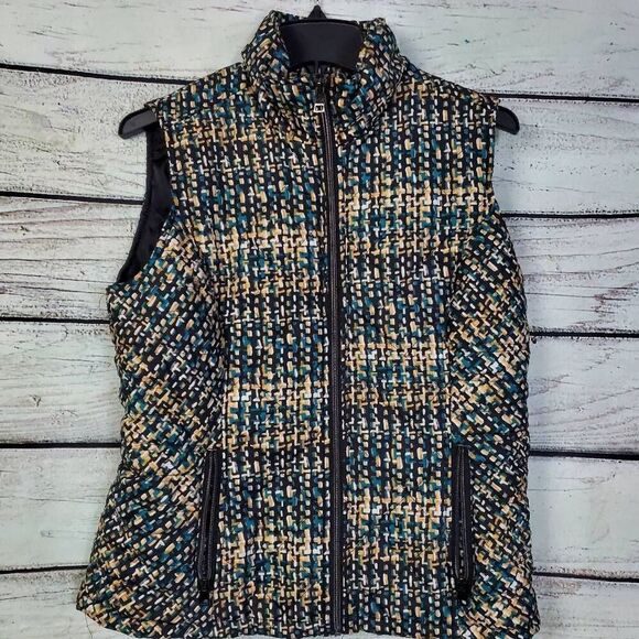 Christopher & Banks Women’s Puffer Vest M Multicolor Zip Front Quilted Sleeveles - Picture 1 of 6
